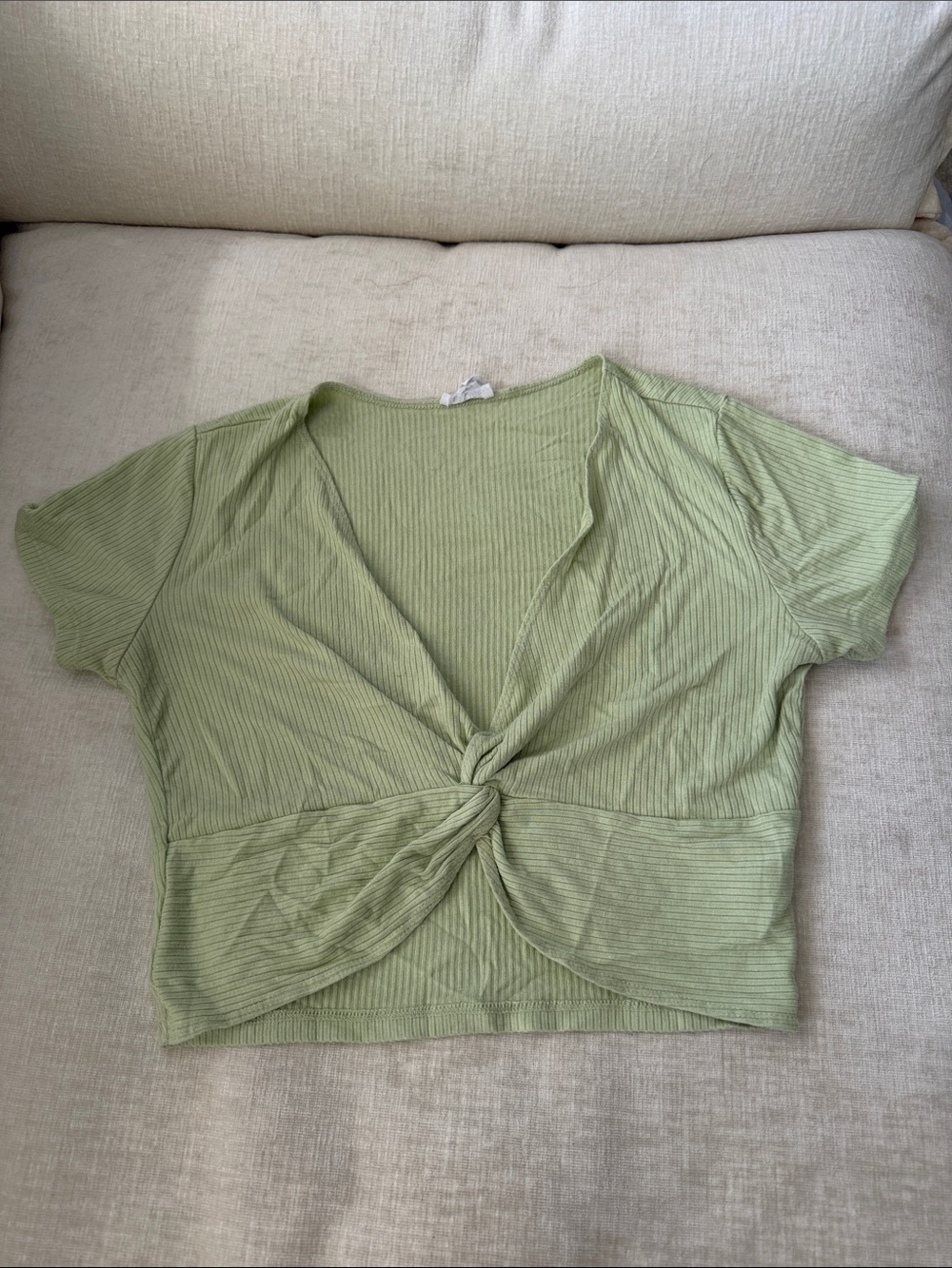 Garage Ribbed Front-Knot Crop Top - Sage Green
